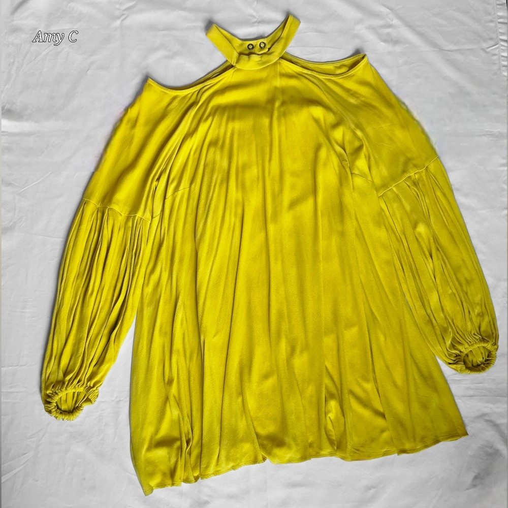 Free People Vibrant Yellow Cold Shoulder Blouse In Size Medium.